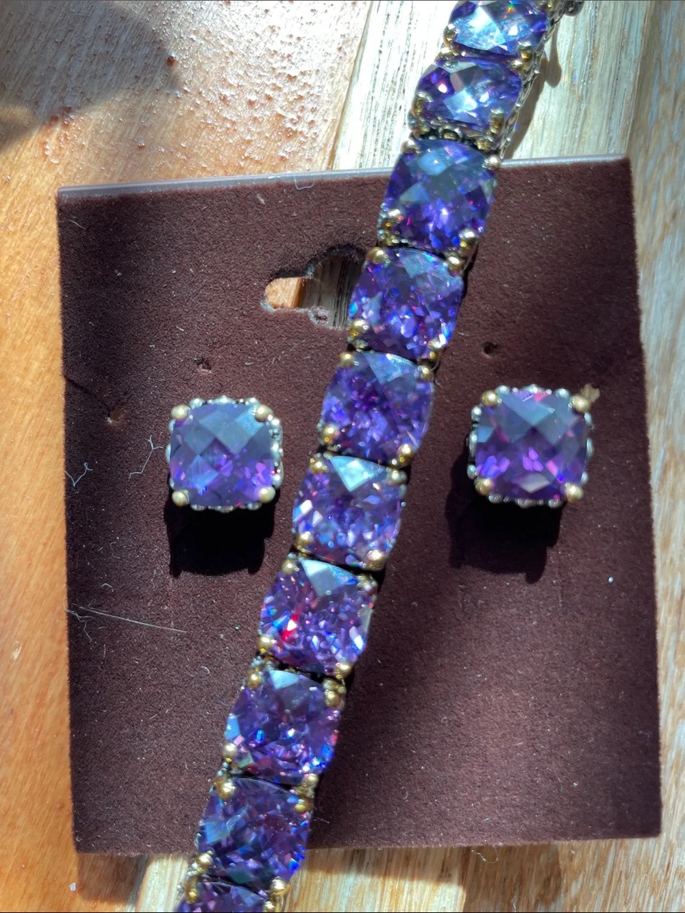 Purple Crystal Bracelet and Stud Earring Set - Elegant Women's Accessories